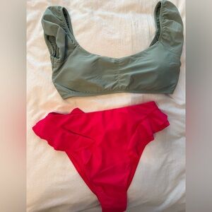 Revamped Green and Red Bikini Set